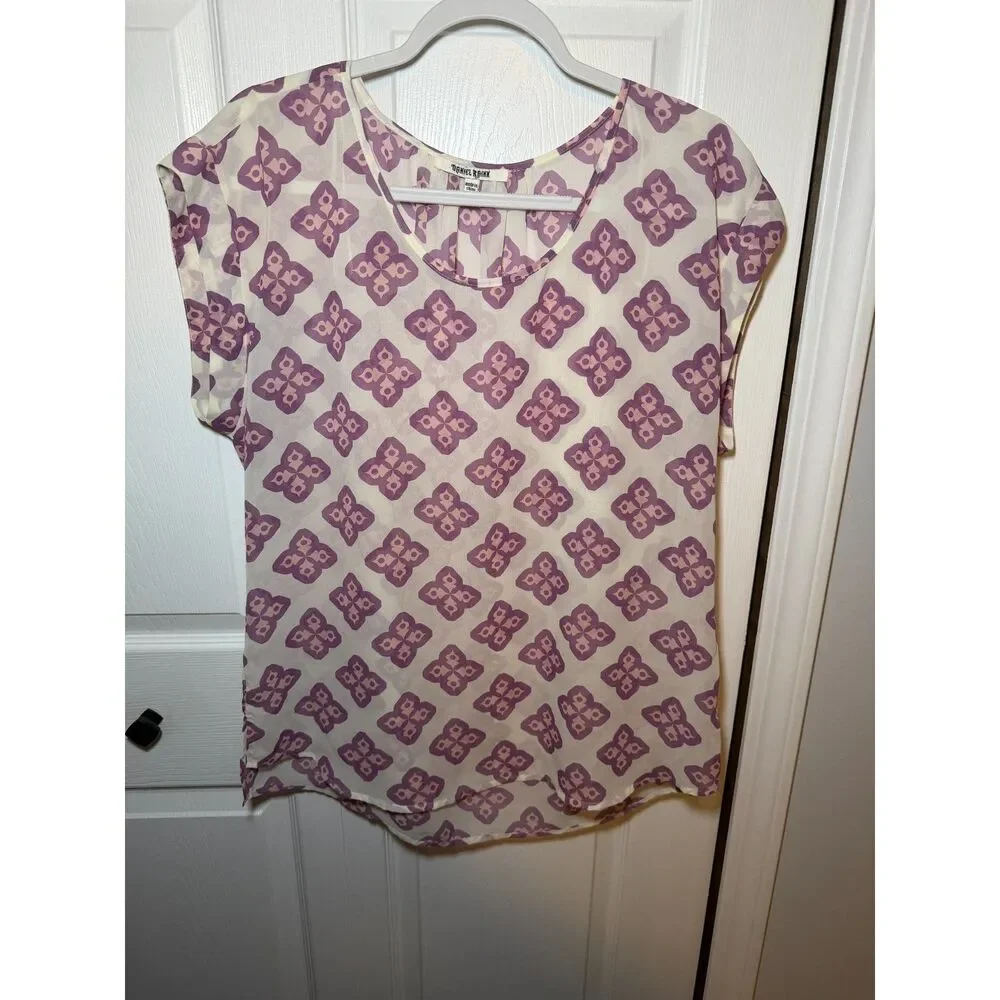 Daniel Rainn Purple Pink Geometric Sheer Blouse Women's Large - Picture 1 of 4
